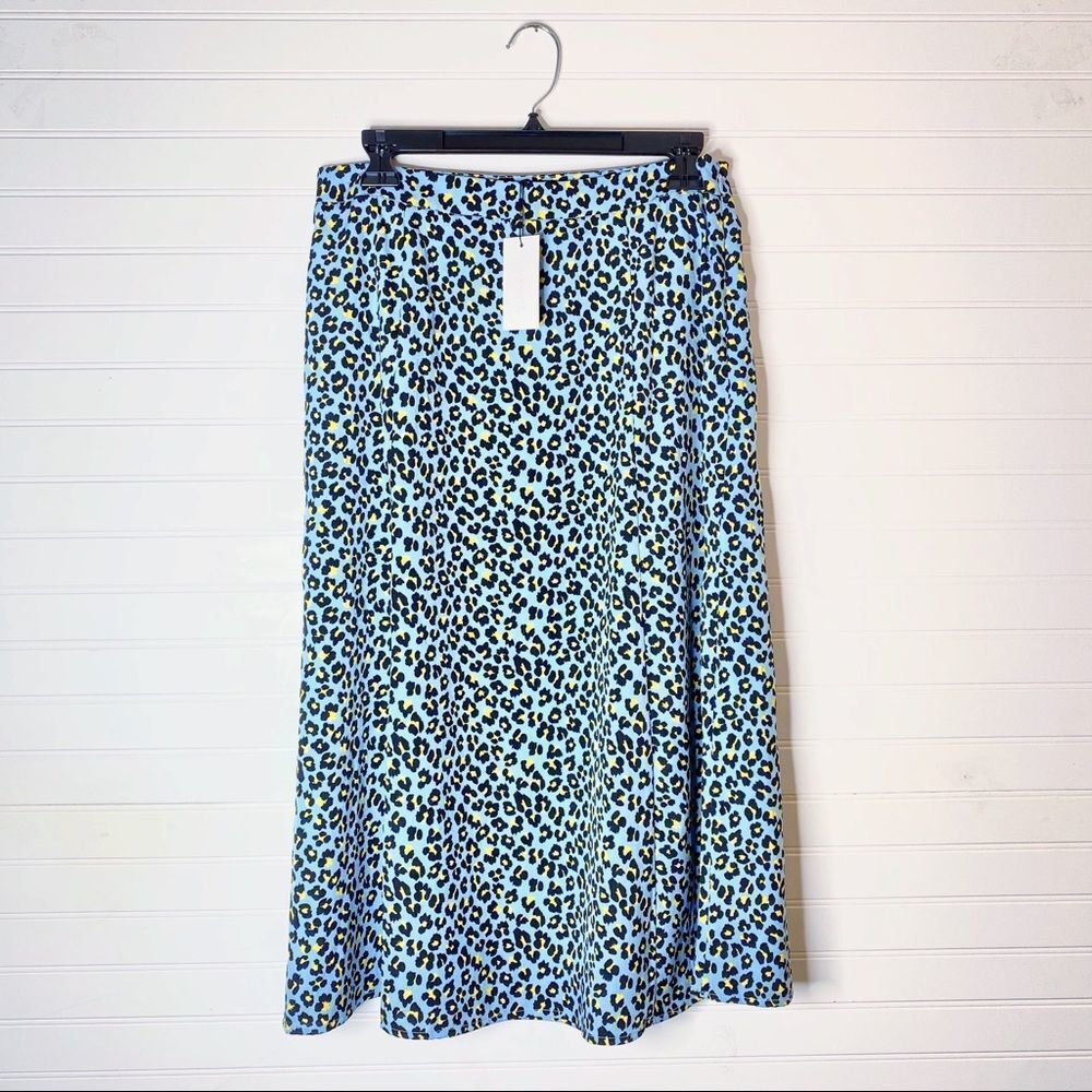 Sugar Lips Satin Animal Print Blue Midi Skirt NWT Size Medium
